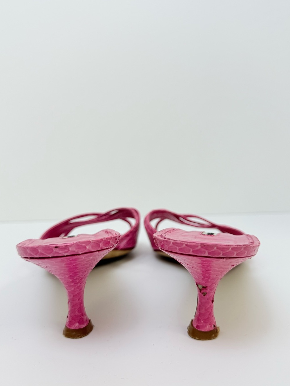 Vintage Manolo Blahnik Pink Python Snakeskin Strappy Mules Kitten Heels EU 42 - Picture 7 of 11